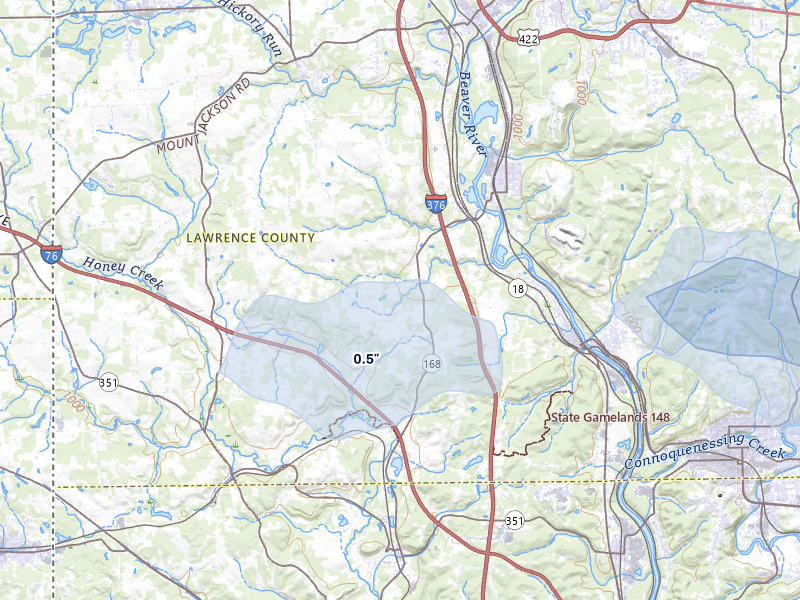 NEXRAD radar-signature map of the hail storm over New Galilee, PA on Mar 22, 2026