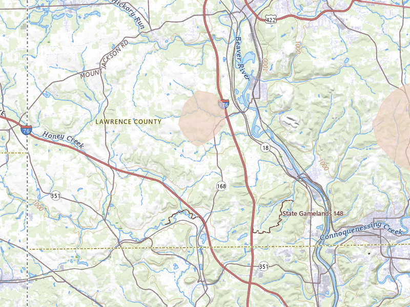Radar-estimated hail-size map of the storm over New Galilee, PA on Jul 4, 2026