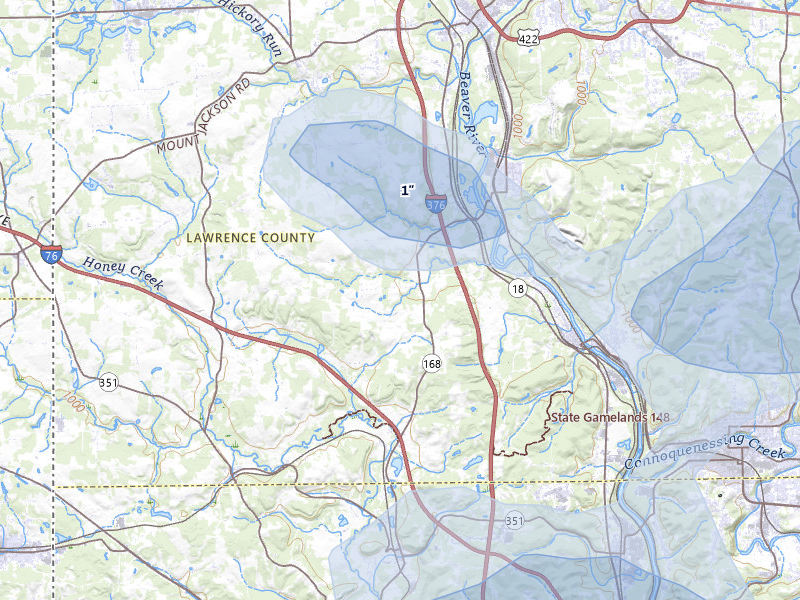 NEXRAD radar-signature map of the hail storm over New Galilee, PA on Jul 4, 2026