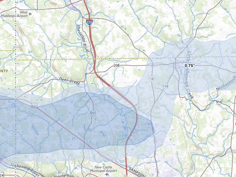 NEXRAD radar-signature map of the hail storm over New Wilmington, PA on Mar 22, 2026