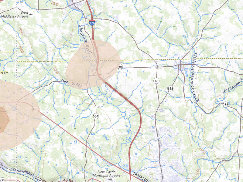 Radar-estimated hail-size map of the storm over New Wilmington, PA on Jul 3, 2026