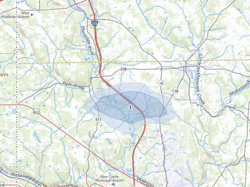 NEXRAD radar-signature map of the hail over New Wilmington, PA