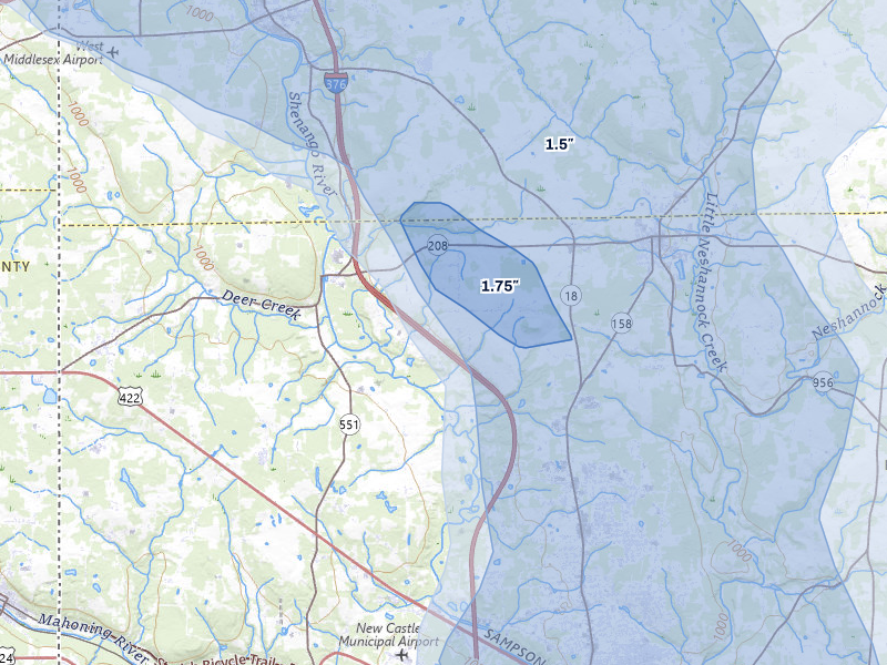 NEXRAD radar-signature map of the hail storm over New Wilmington, PA on Jul 10, 2026