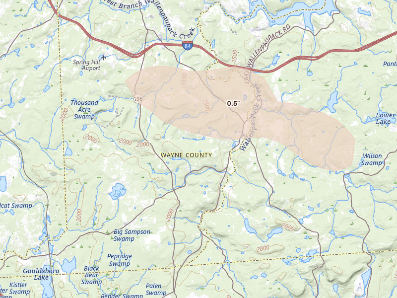 Radar-estimated hail-size map of the storm over Newfoundland, PA on Jul 3, 2026