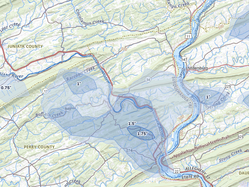 NEXRAD radar-signature map of the hail storm over Newport, PA on Jun 6, 2026