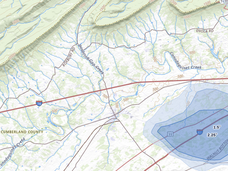 NEXRAD radar-signature map of the hail storm over Newville, PA on Jul 5, 2026
