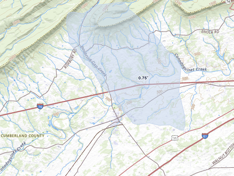 NEXRAD radar-signature map of the hail storm over Newville, PA on Jul 28, 2026
