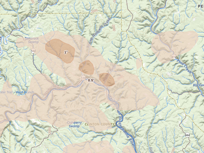 Radar-estimated hail-size map of the storm over North Bend, PA