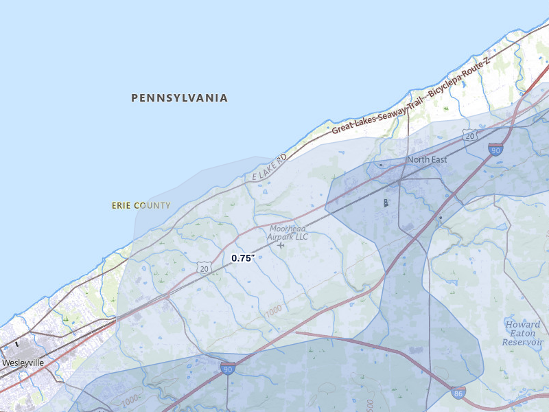 NEXRAD radar-signature map of the hail over North East, PA