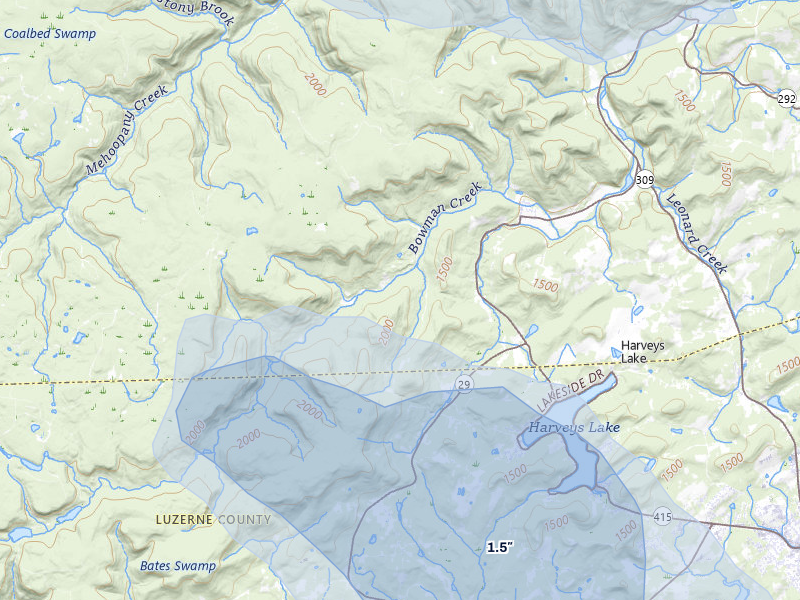 NEXRAD radar-signature map of the hail storm over Noxen, PA on Jul 3, 2026