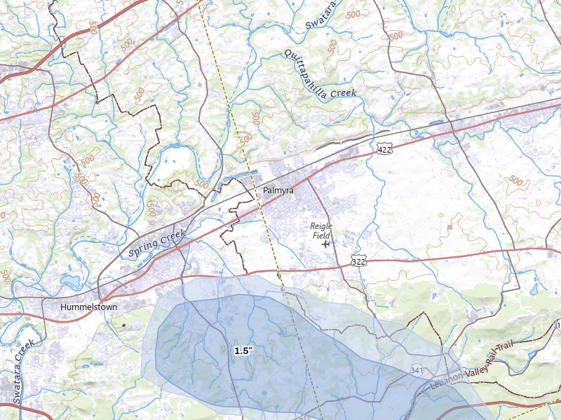 NEXRAD radar-signature map of the hail over Palmyra, PA