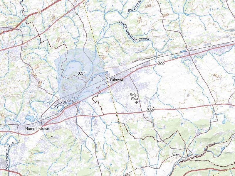 NEXRAD radar-signature map of the hail over Palmyra, PA
