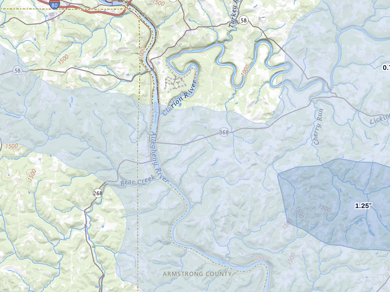 NEXRAD radar-signature map of the hail storm over Parker, PA on Mar 22, 2026