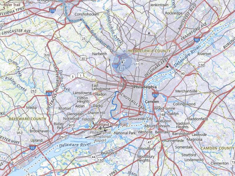 NEXRAD radar-signature map of the hail over Philadelphia, PA