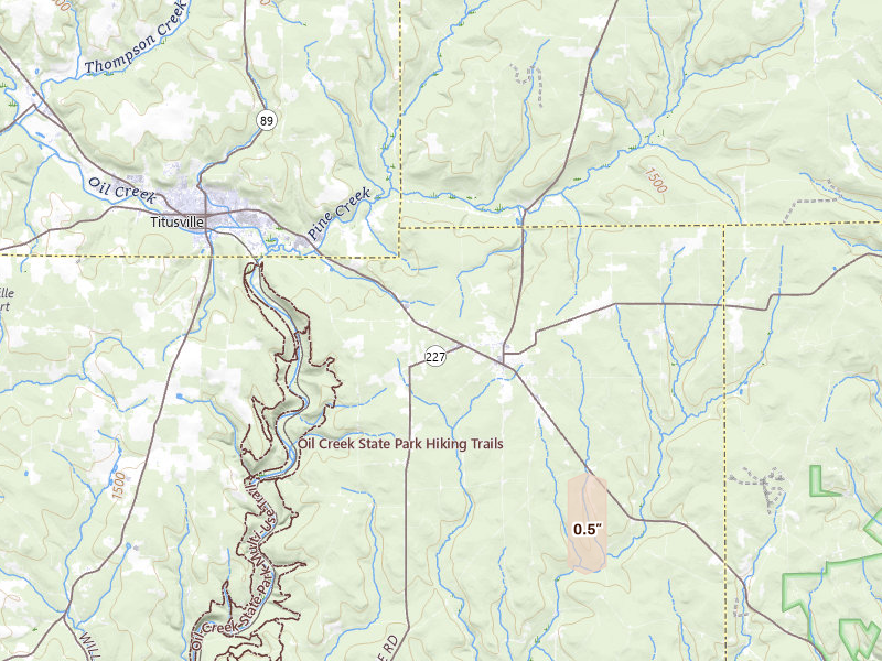 Radar-estimated hail-size map of the storm over Pleasantville, PA on Aug 31, 2026