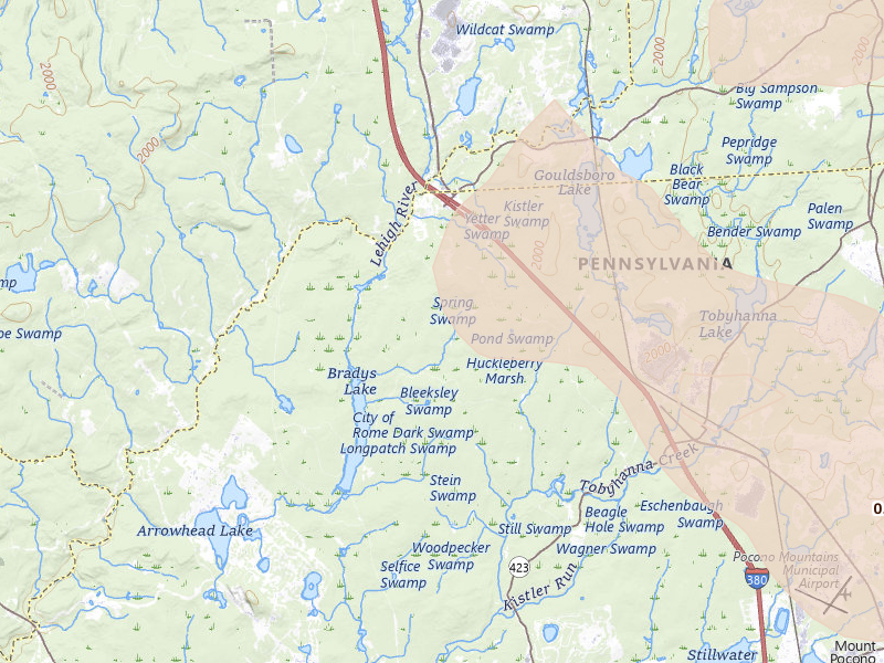 Radar-estimated hail-size map of the storm over Pocono Lake, PA on Jul 4, 2026