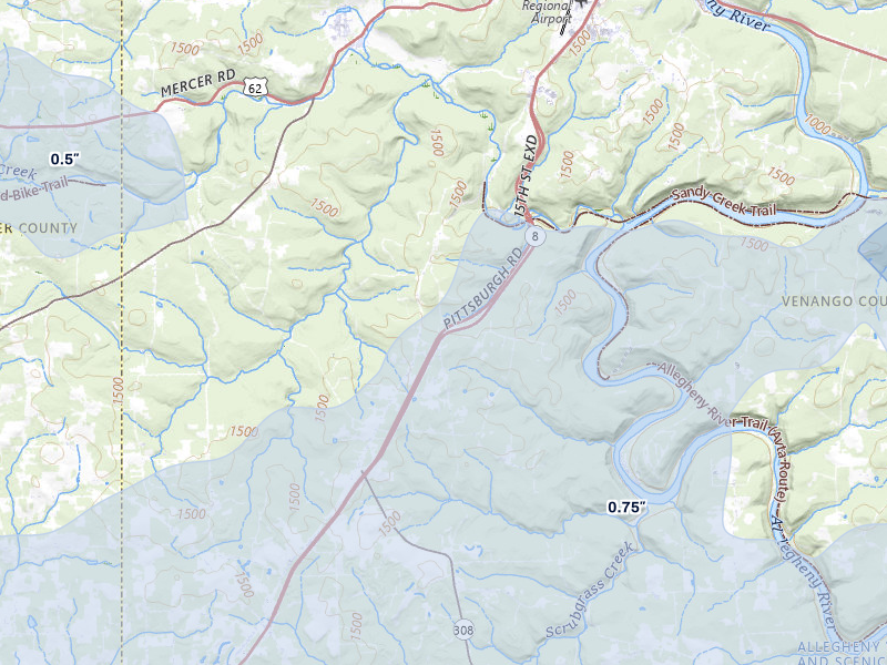 NEXRAD radar-signature map of the hail storm over Polk, PA on Mar 22, 2026