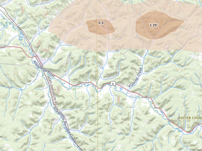 Radar-estimated hail-size map of the storm over Port Allegany, PA