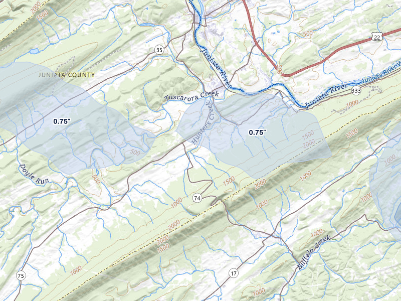 NEXRAD radar-signature map of the hail over Port Royal, PA