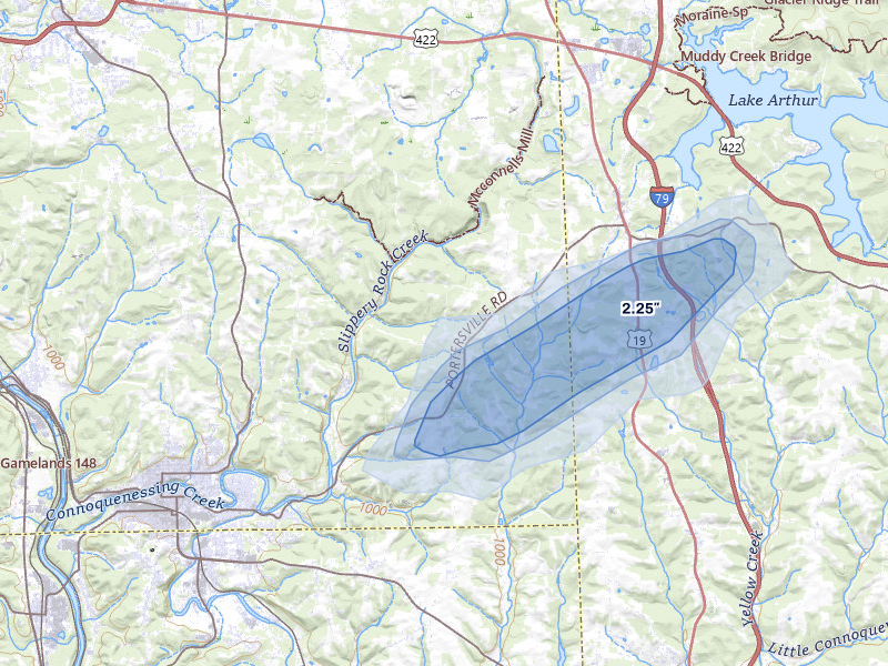 NEXRAD radar-signature map of the hail storm over Portersville, PA on Mar 7, 2026