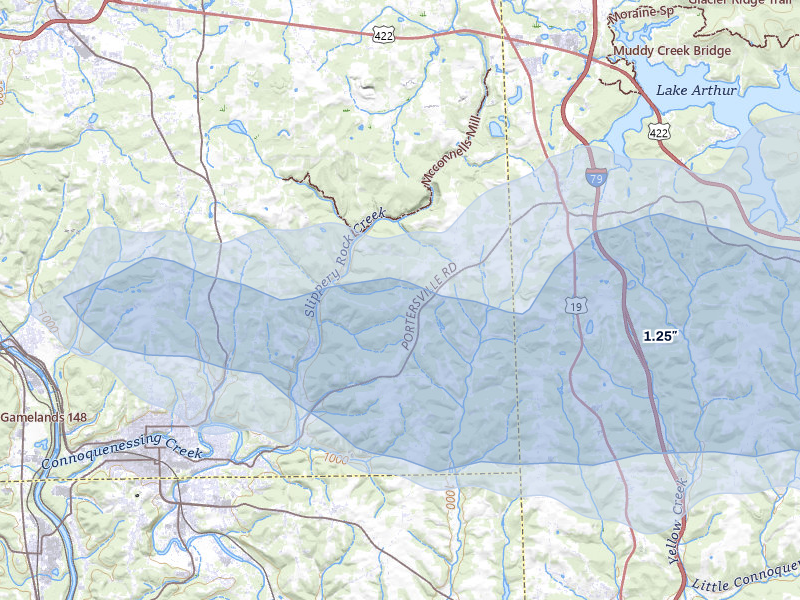 NEXRAD radar-signature map of the hail storm over Portersville, PA on Mar 22, 2026