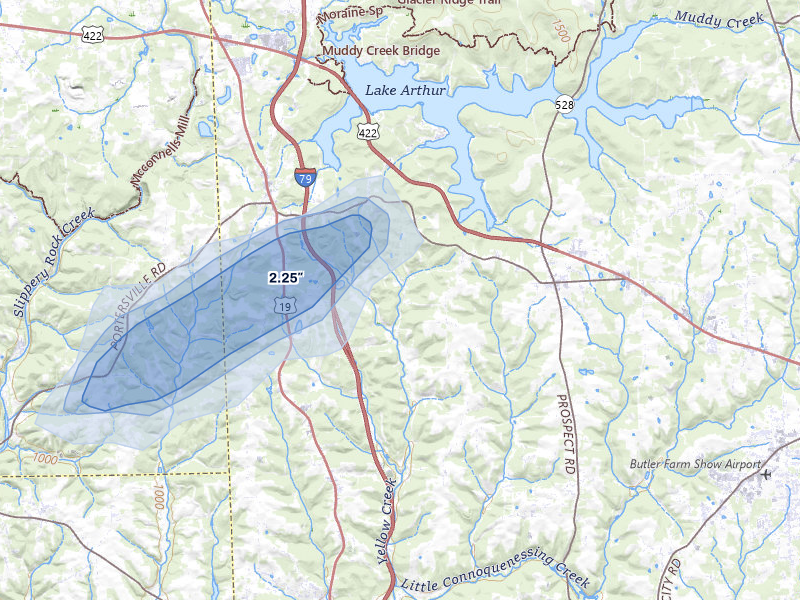 NEXRAD radar-signature map of the hail storm over Prospect, PA on Mar 7, 2026
