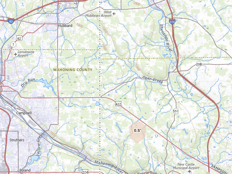 Radar-estimated hail-size map of the storm over Pulaski, PA on Mar 22, 2026