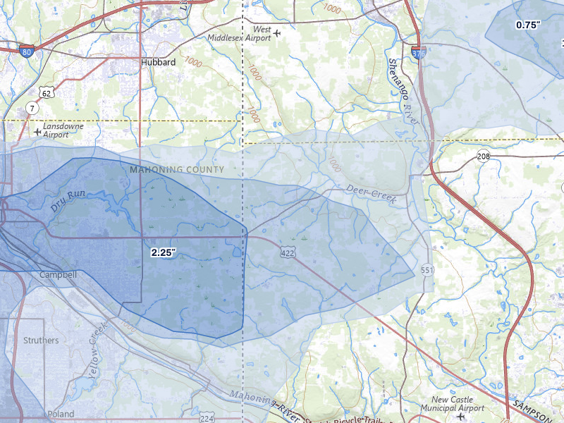NEXRAD radar-signature map of the hail storm over Pulaski, PA on Jul 3, 2026