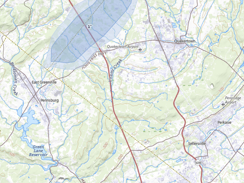 NEXRAD radar-signature map of the hail over Quakertown, PA