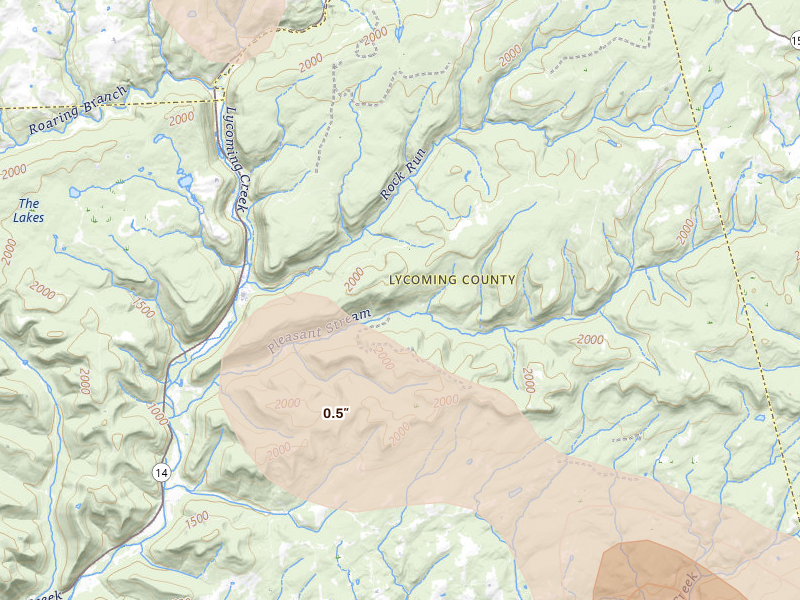 Radar-estimated hail-size map of the storm over Ralston, PA on Sep 1, 2026