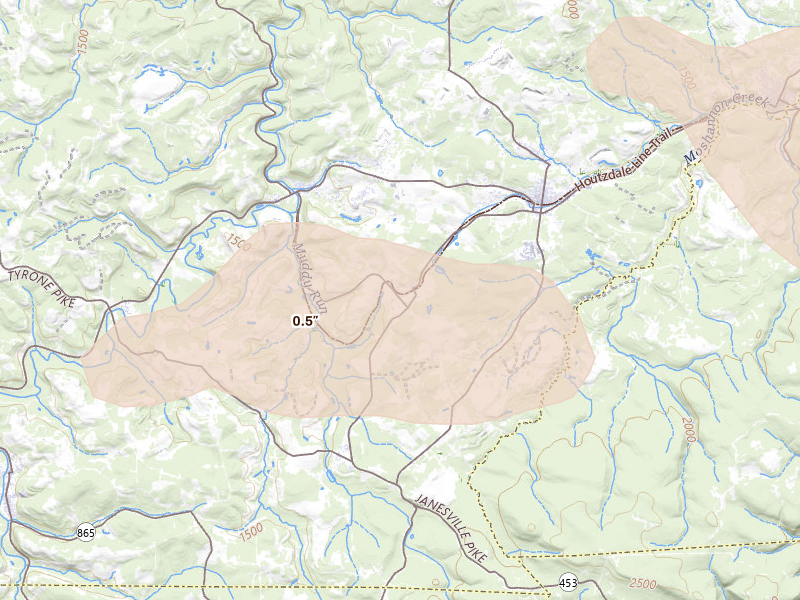 Radar-estimated hail-size map of the storm over Ramey, PA on Sep 2, 2026