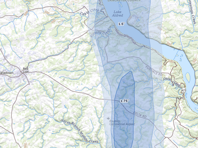NEXRAD radar-signature map of the hail storm over Red Lion, PA on Jul 5, 2026
