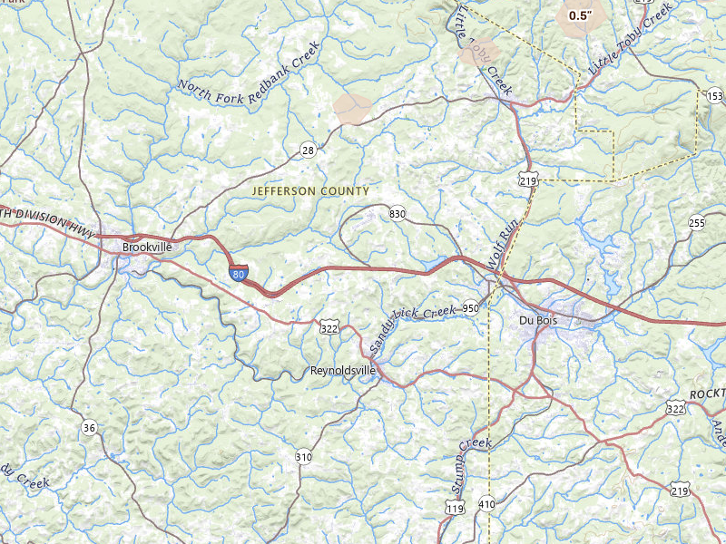 Radar-estimated hail-size map of the storm over Reynoldsville, PA on Mar 7, 2026