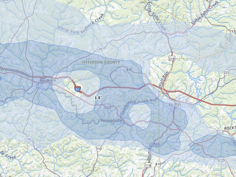 NEXRAD radar-signature map of the hail storm over Reynoldsville, PA on Mar 22, 2026
