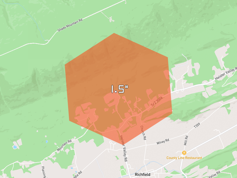 Hail map of Richfield, PA on Jul 4, 2026, hail up to 1.5"