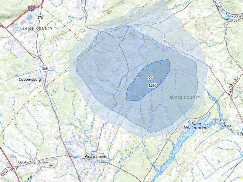 NEXRAD radar-signature map of the hail storm over Richlandtown, PA on Jul 1, 2026