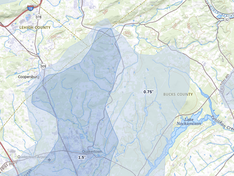 NEXRAD radar-signature map of the hail storm over Richlandtown, PA on Jul 28, 2026