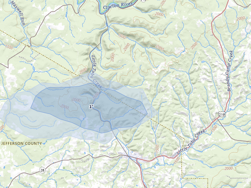 NEXRAD radar-signature map of the hail storm over Ridgway, PA on May 13, 2026