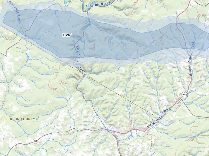 NEXRAD radar-signature map of the hail storm over Ridgway, PA on Jun 6, 2026