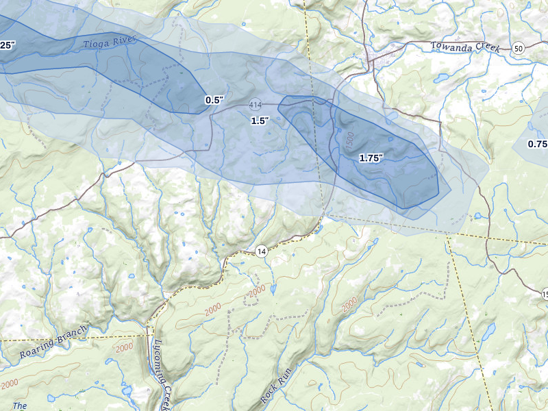 NEXRAD radar-signature map of the hail over Roaring Branch, PA