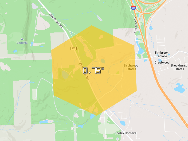 Hail map of Roaring Brook Twp, PA on Jul 3, 2026, hail up to 0.75"