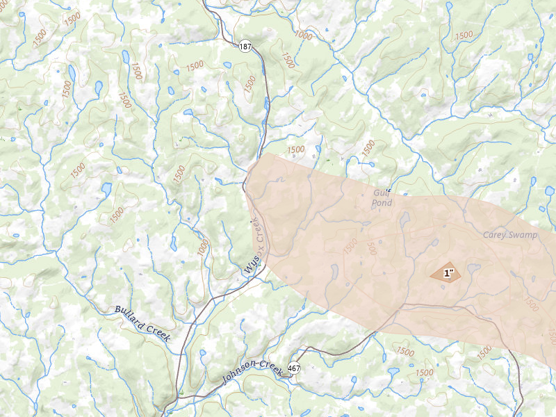 Radar-estimated hail-size map of the storm over Rome, PA on Jul 18, 2026