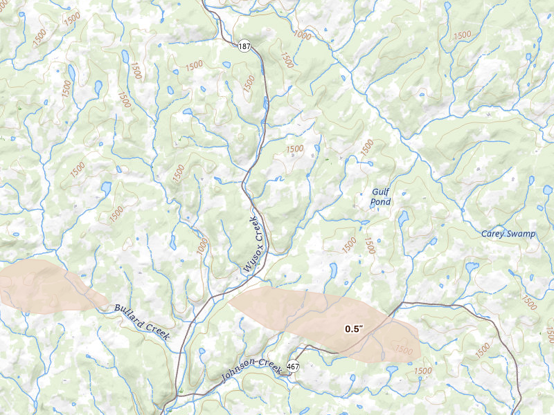 Radar-estimated hail-size map of the storm over Rome, PA on Sep 1, 2026