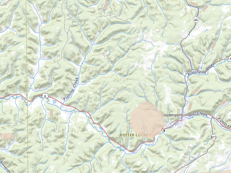 Radar-estimated hail-size map of the storm over Roulette, PA on Jul 4, 2026