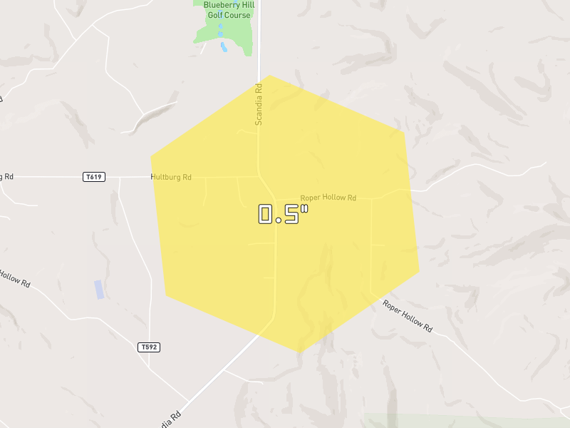 Hail map of Russell, PA on Jul 21, 2026, hail up to 0.5"