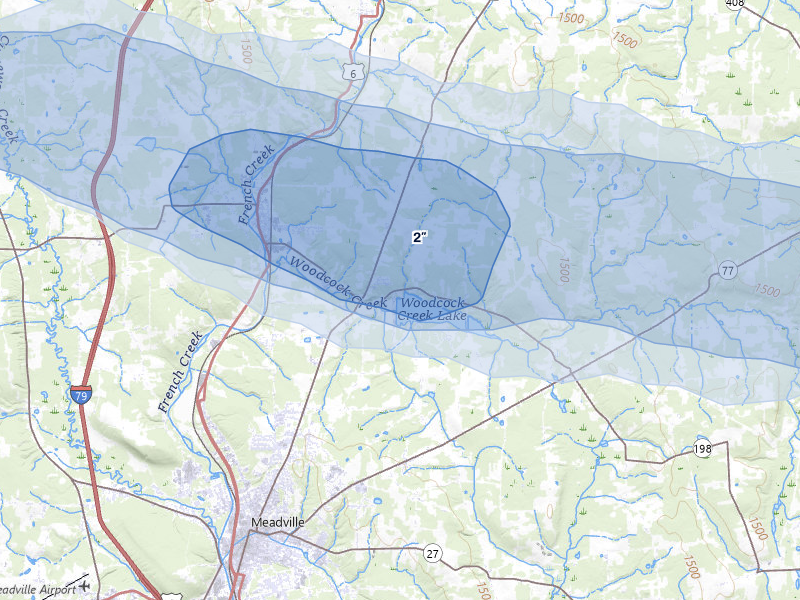 NEXRAD radar-signature map of the hail over Saegertown, PA
