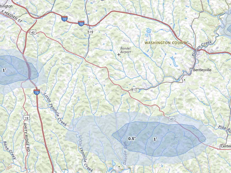 NEXRAD radar-signature map of the hail storm over Scenery Hill, PA on May 13, 2026