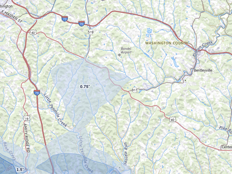 NEXRAD radar-signature map of the hail over Scenery Hill, PA