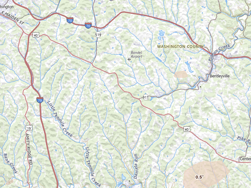 Radar-estimated hail-size map of the storm over Scenery Hill, PA on Jul 4, 2026