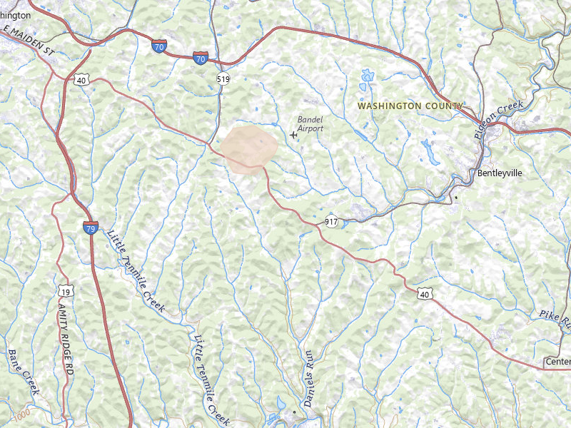 Radar-estimated hail-size map of the storm over Scenery Hill, PA on Sep 3, 2026